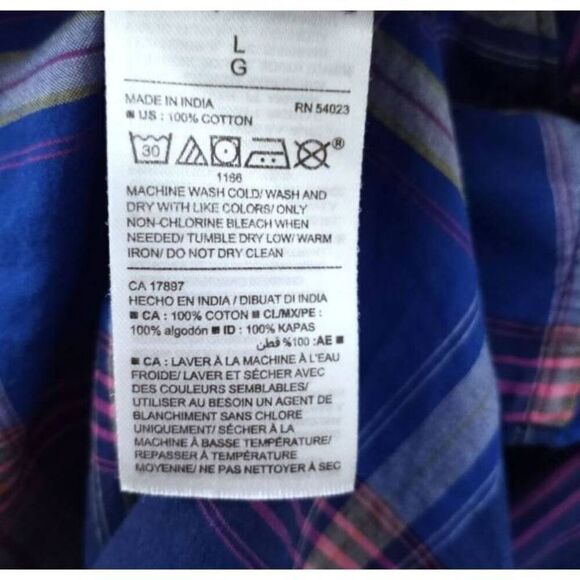 OLD NAVY CLASSICS BUTTON DOWN SHIRT BLUE & RED PLAID SZ.L EUC. - Picture 8 of 8